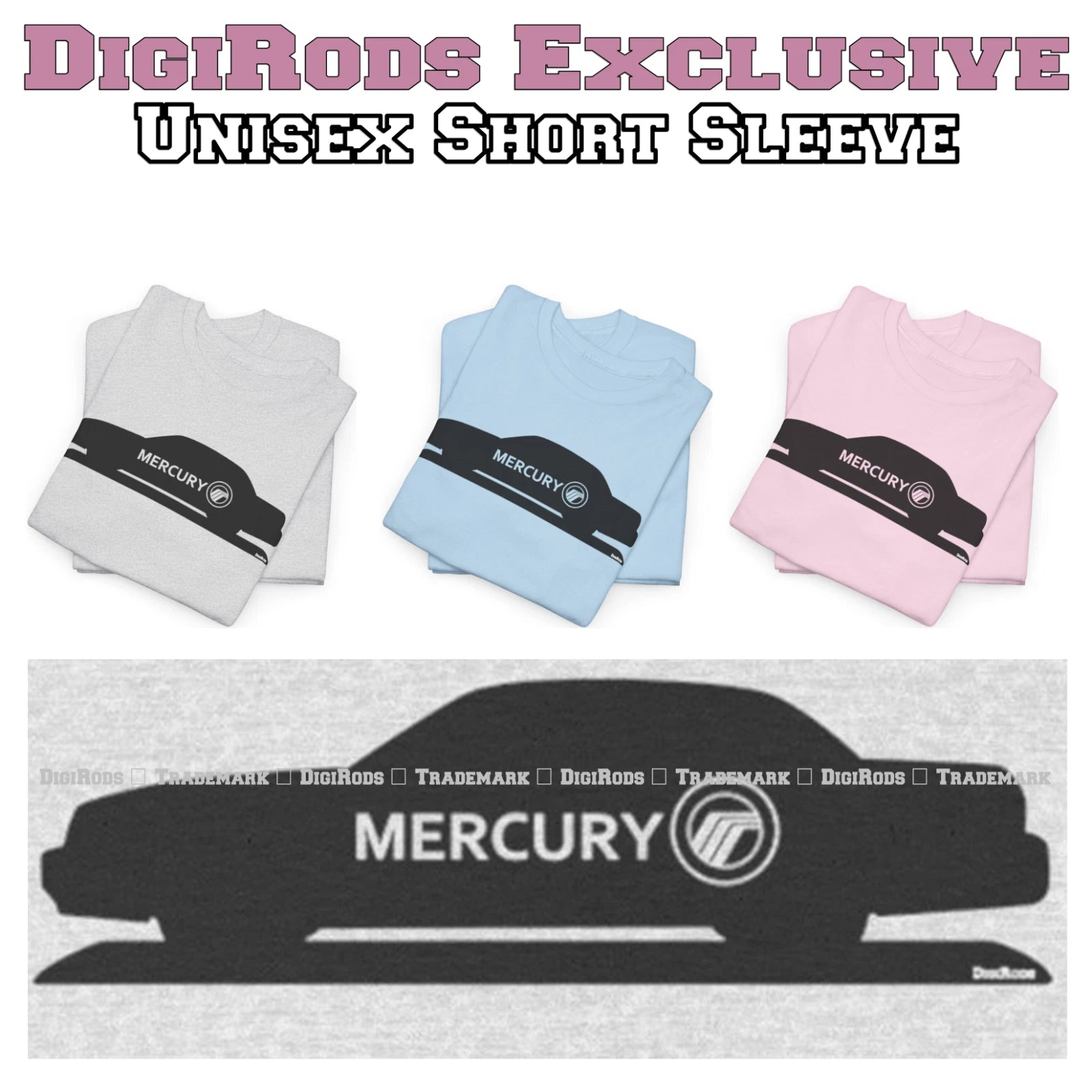 DigiRods Mercury Grand Marquis Model Shadow Graphic Cartoon Car T Shirt