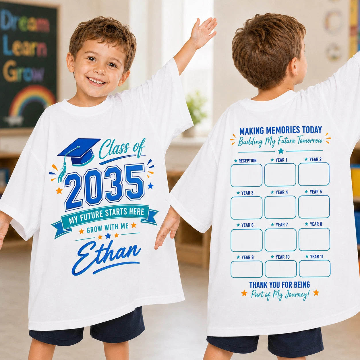 Personalised Class of 2035 Boys Grow With Me T Shirt