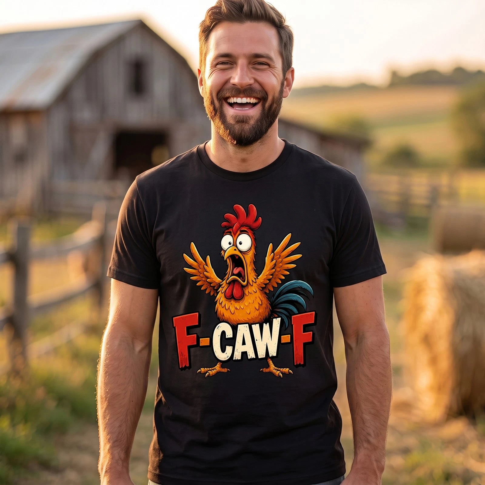 Funny F-CAW-F T-Shirt Shocked Chicken Farm Animal Novelty Adults & Kids Tee