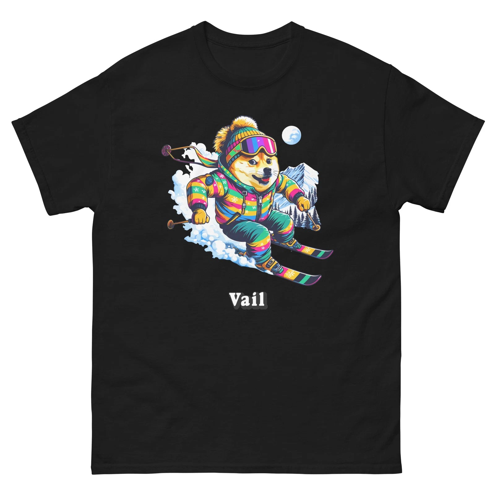 Vail Doge Skiing Funny Ski Skier Dog Meme Cute Shirt T-Shirt