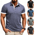 Men's Short Sleeve Pullover T-Shirt Slim Fit Lapel Neck Button Front Top