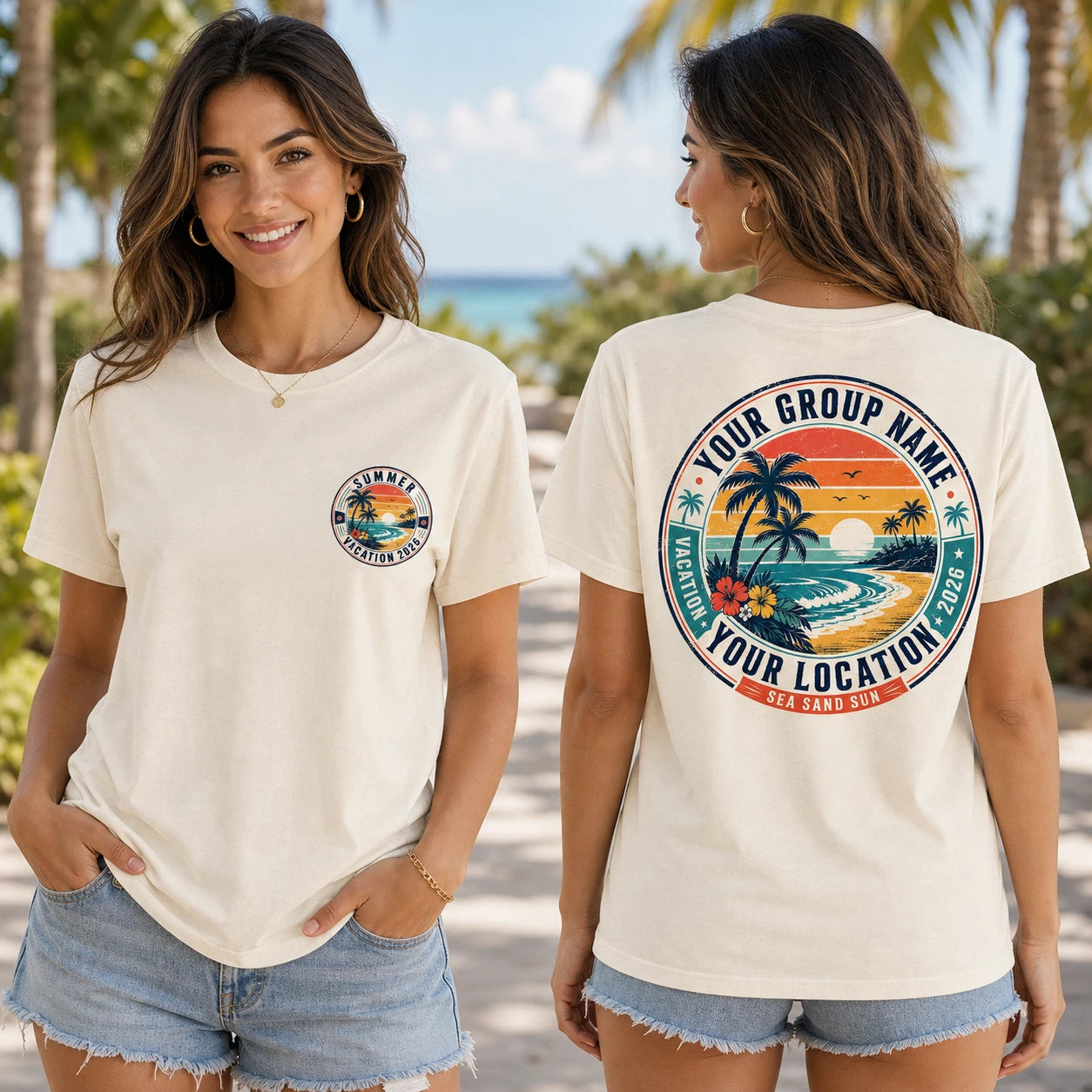 Custom Family Vacation 2026 Shirts Personalized Retro Summer Tee