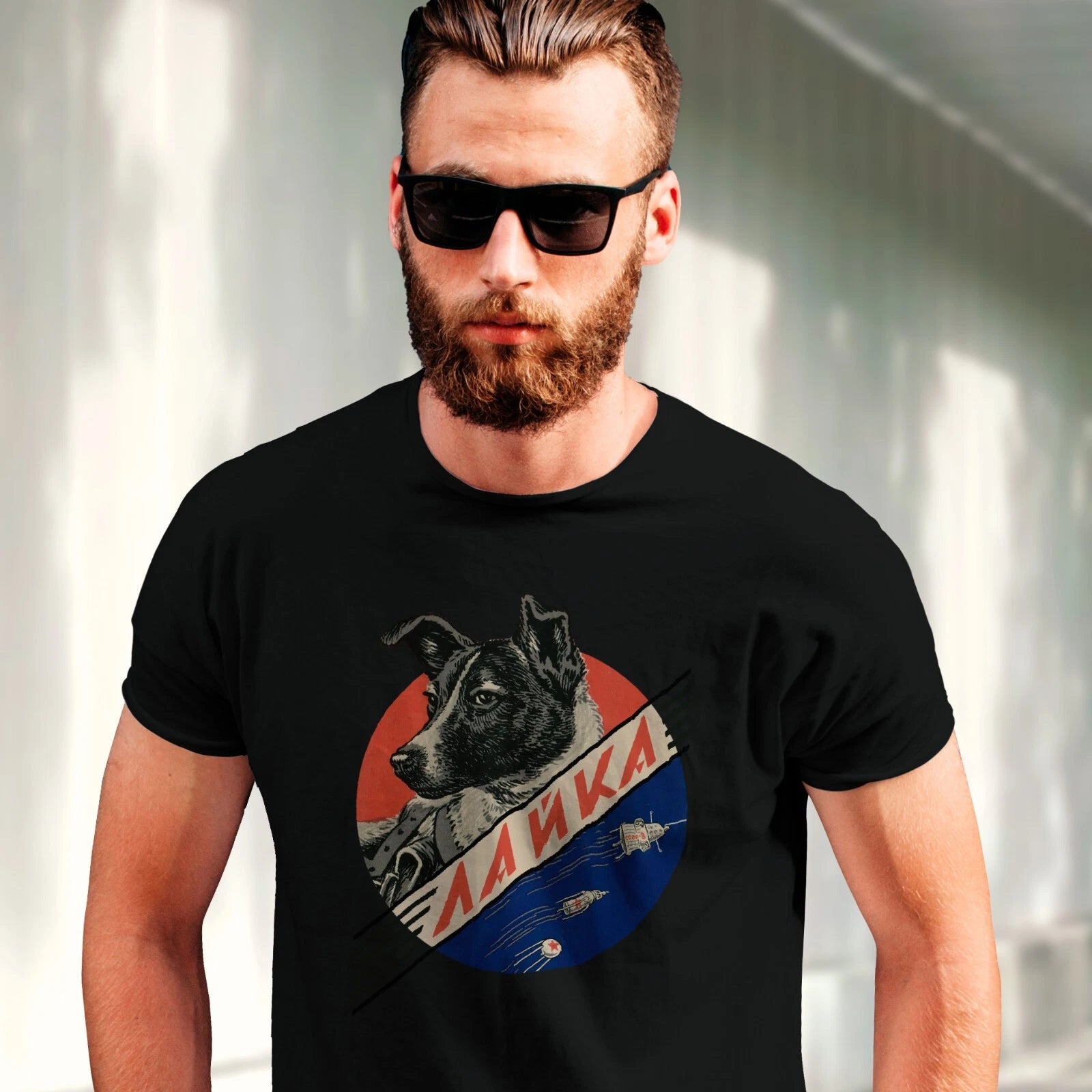 Laika, first space dog (Soviet vintage space) — Unisex t-shirt, space t-shirt