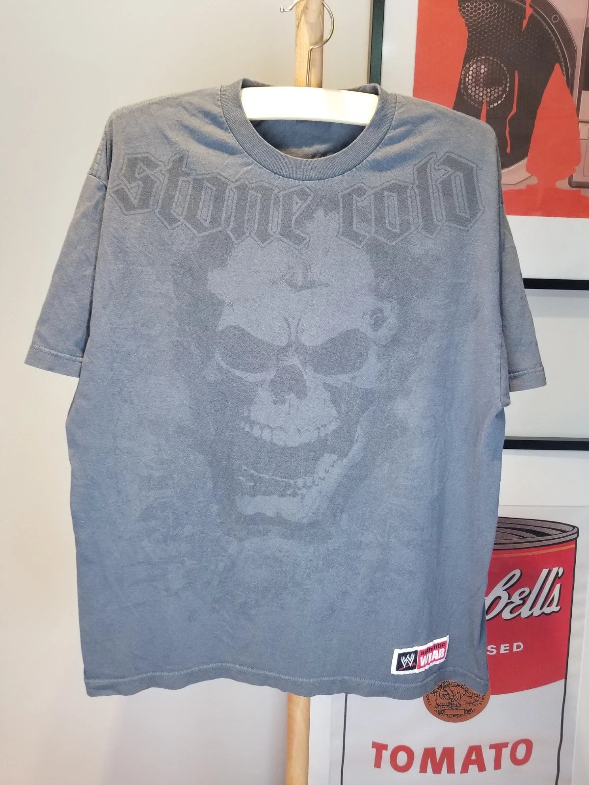 VINTAHE Y2K STONE COLD WWF WRESTLING ALL OVER PRINT GRAY COTTON T-SHIRT SZ XL