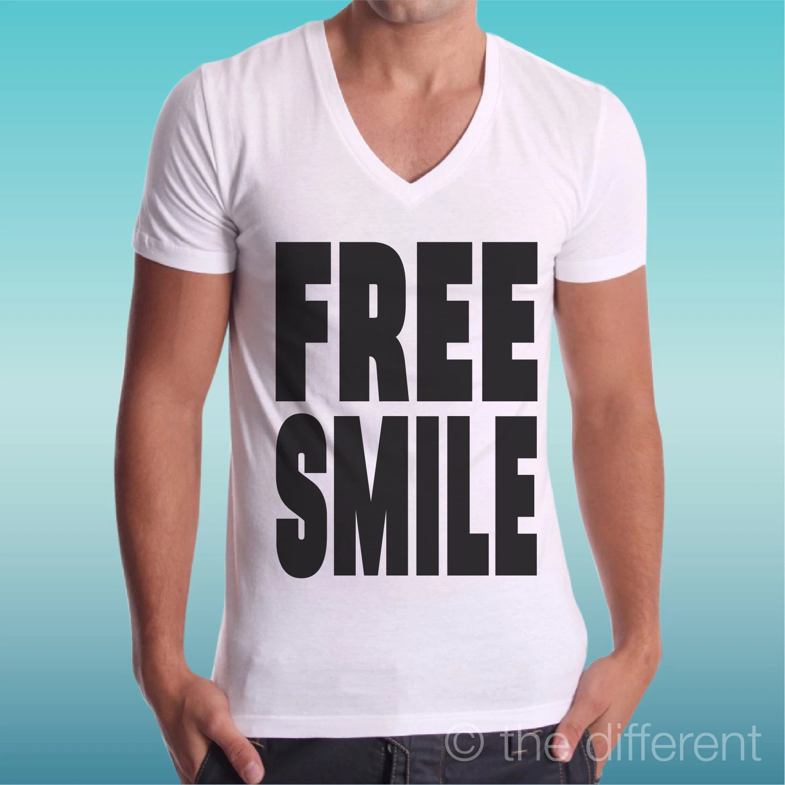 Men's V Neck T-Shirt "Free Smile Sorrisi Gratis" Gift Idea Road To Happiness