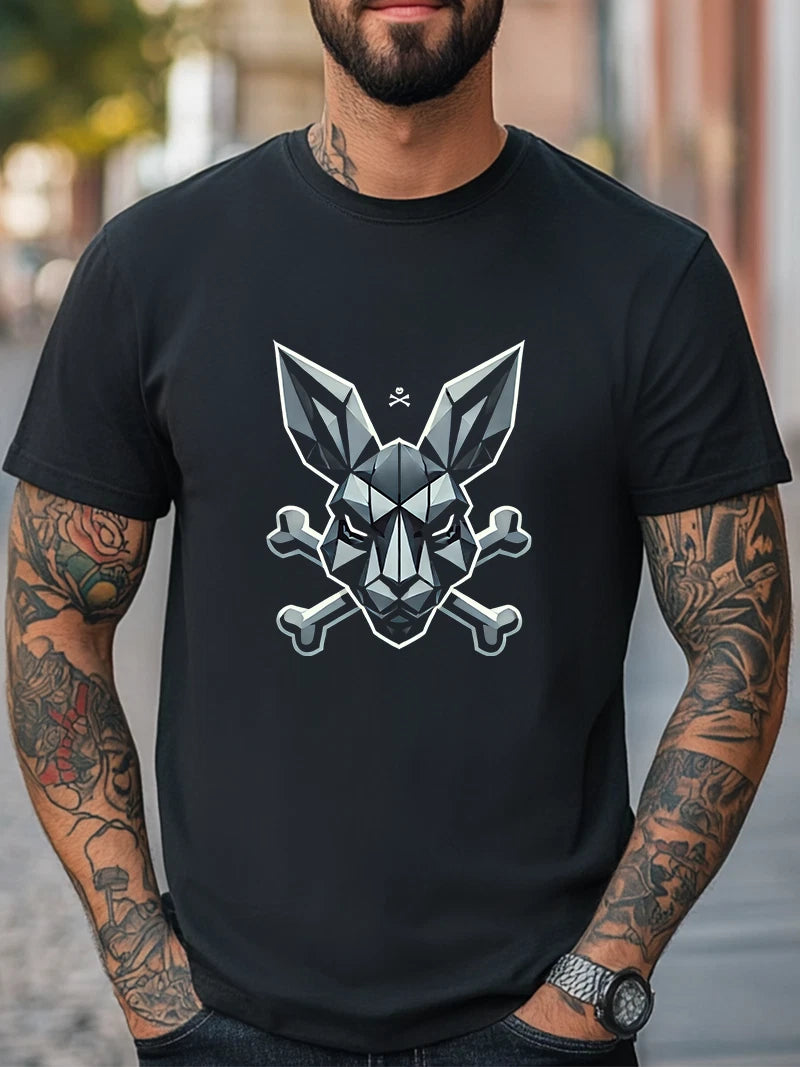 Geometric Skull Bunny T-Shirt Dark Gothic Crossbones Design Edgy Streetwear Tee