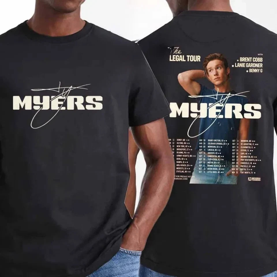 New Ty Myers 2026 The Legal Tour Dates Two Sided T-Shirt Black  All Sizes TT998