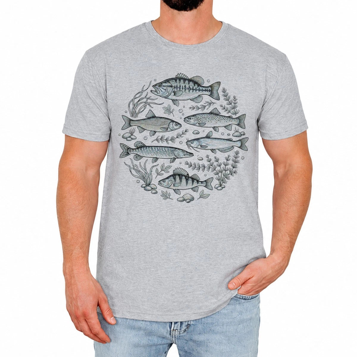 Freshwater Fish Mens T-Shirt Vintage Fishing Graphic Funny Theme Gift