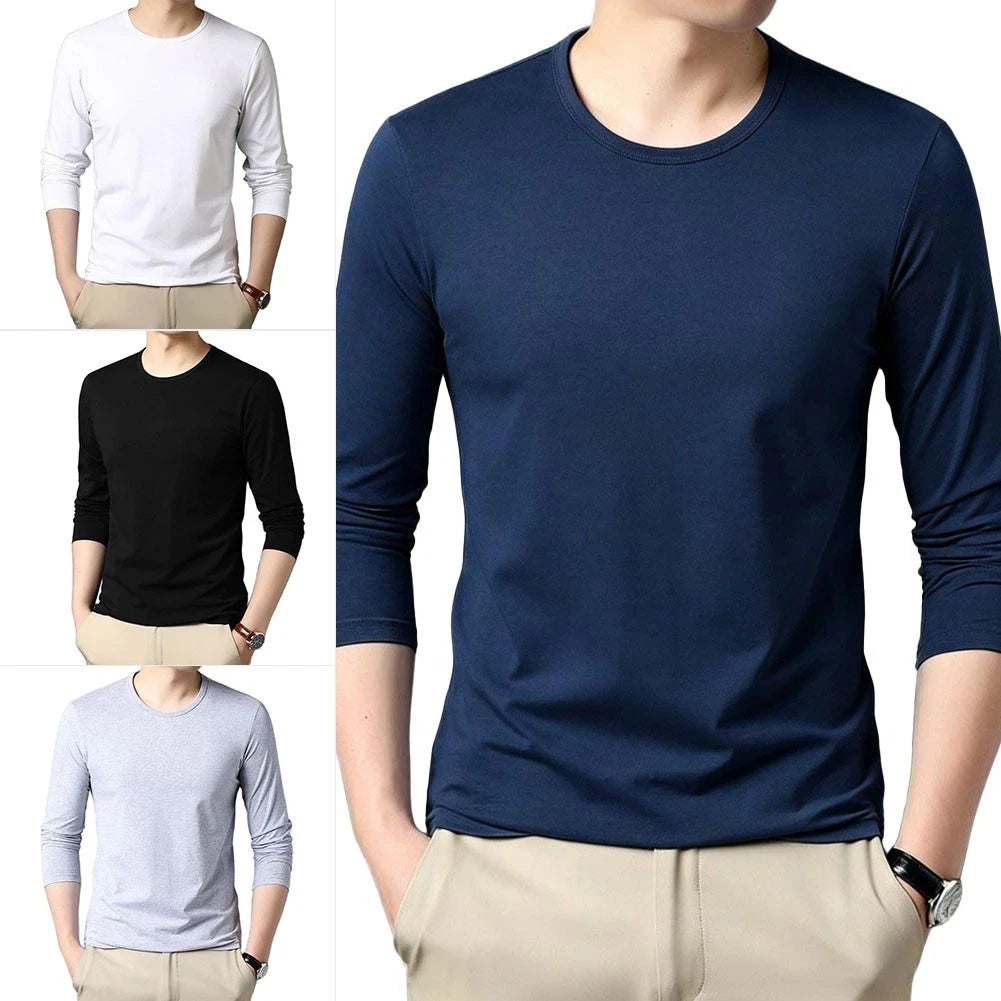 Men's Solid Color Double Sided Long Sleeve T Shirt O Neck Casual Daily Wear
