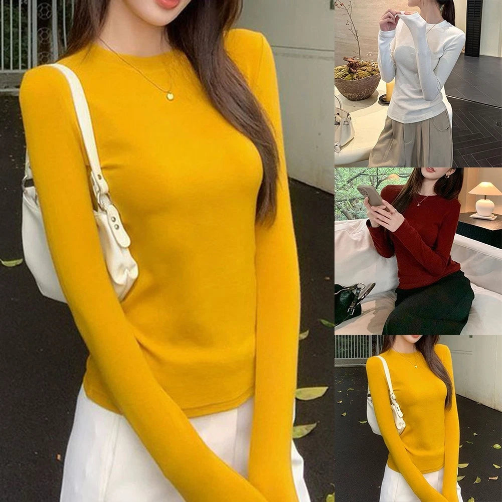 Crew Neck Long Sleeve T Shirt for Women Y2k Style Slim Pullover Streetwear