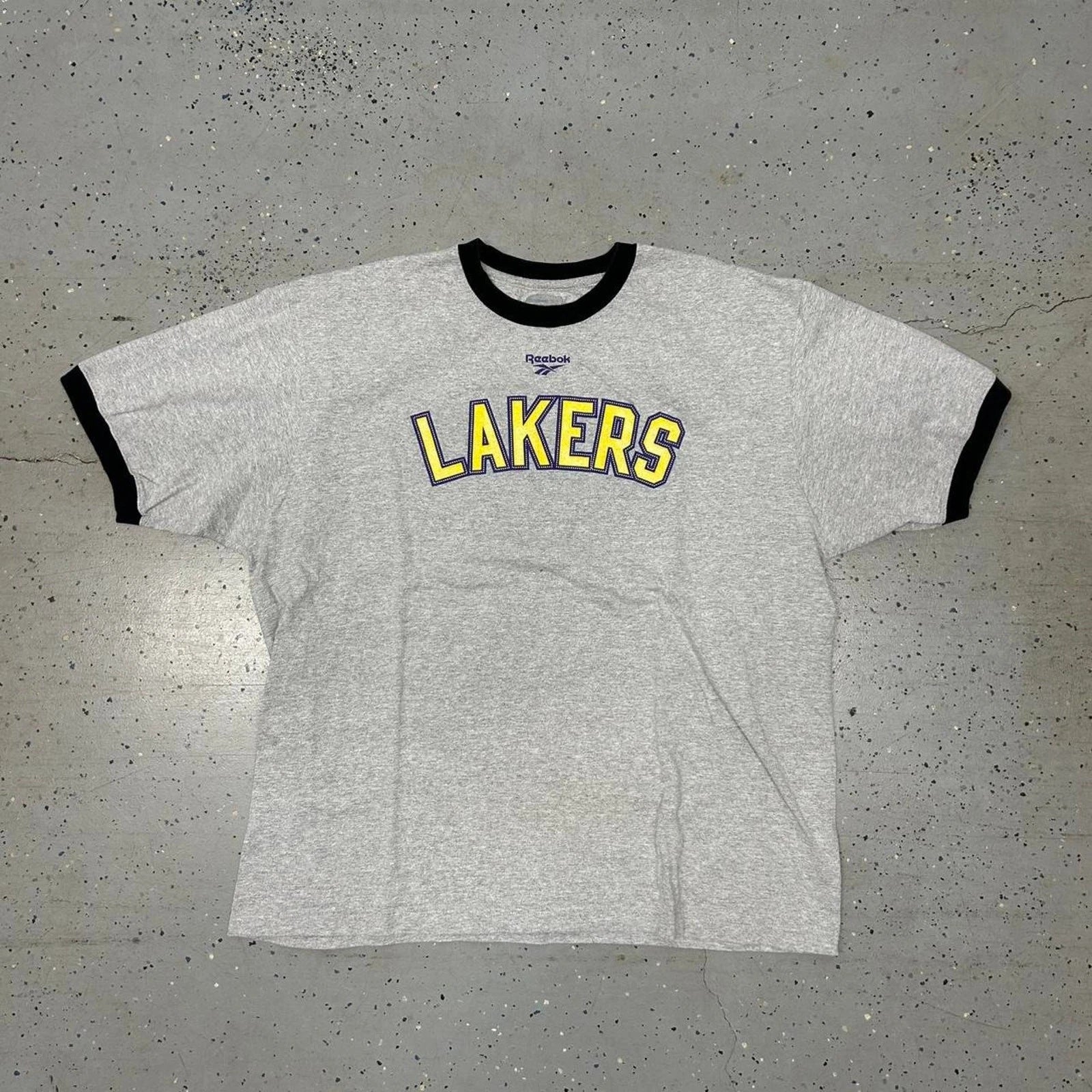 Y2K Grey and yellow Reebok NBA Lakers ringer t-shirt
