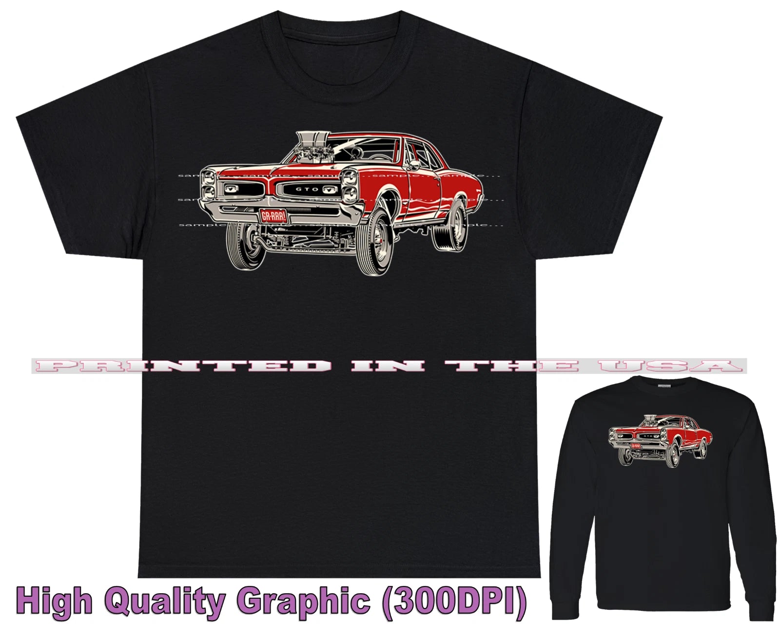 Pontiac GTO 1966 Vintage Gasser Model Retro Cartoon Car Art Black T Shirt S-5X