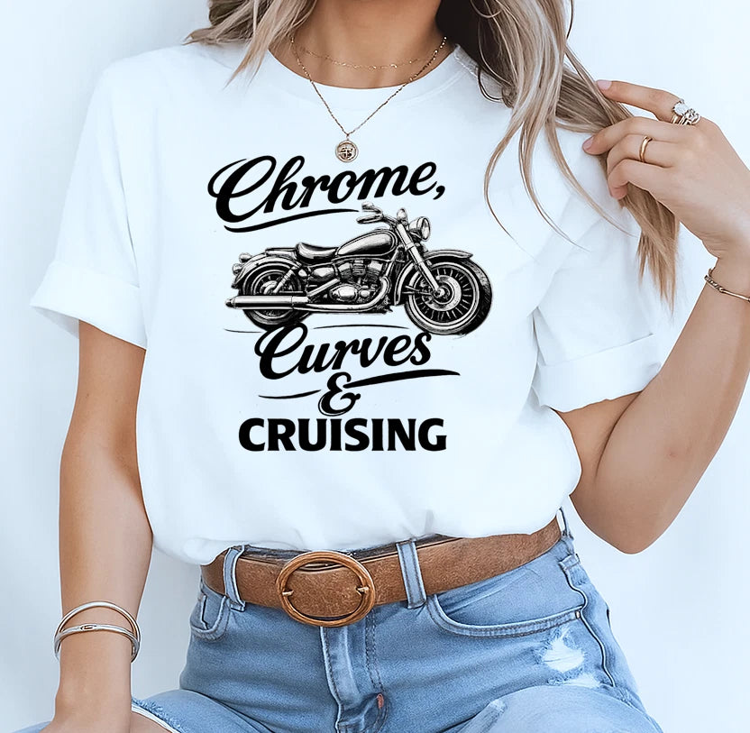 Chrome Curves Women's Biker Shirt - Stylish Motorcycle Shirt for Biker Girls