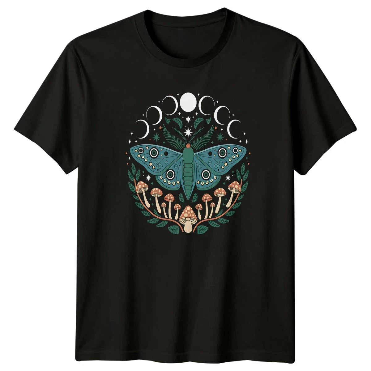 Mystical Moon Moth Forest Fungi T-Shirt Celestial Mushroom Nature Birthday Gift