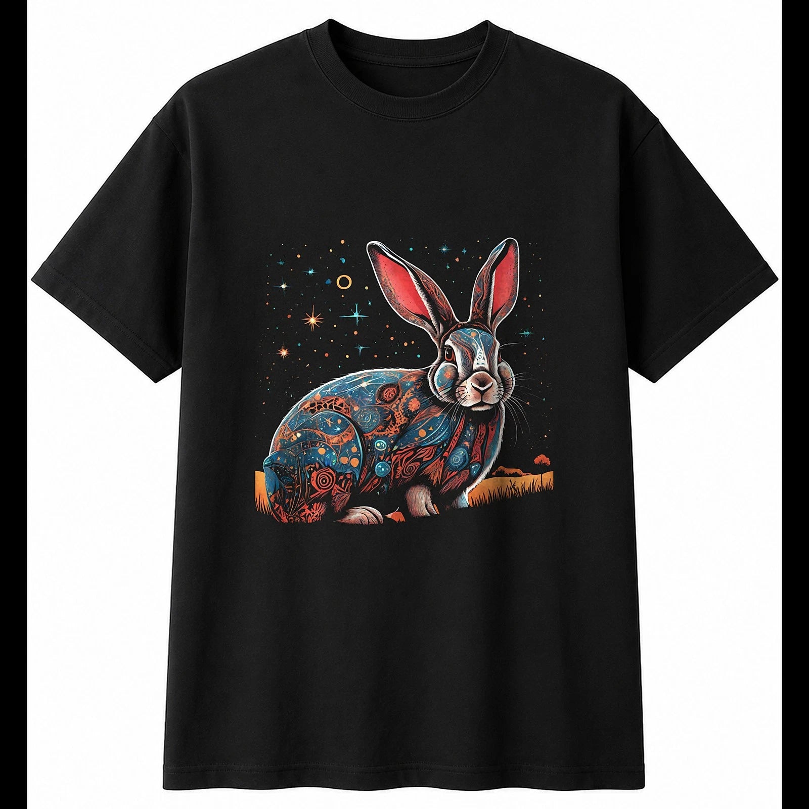 Graphic Flemish Giant Rabbit Under the Stars Mens T-Shirt Cute Kawaii Adorable