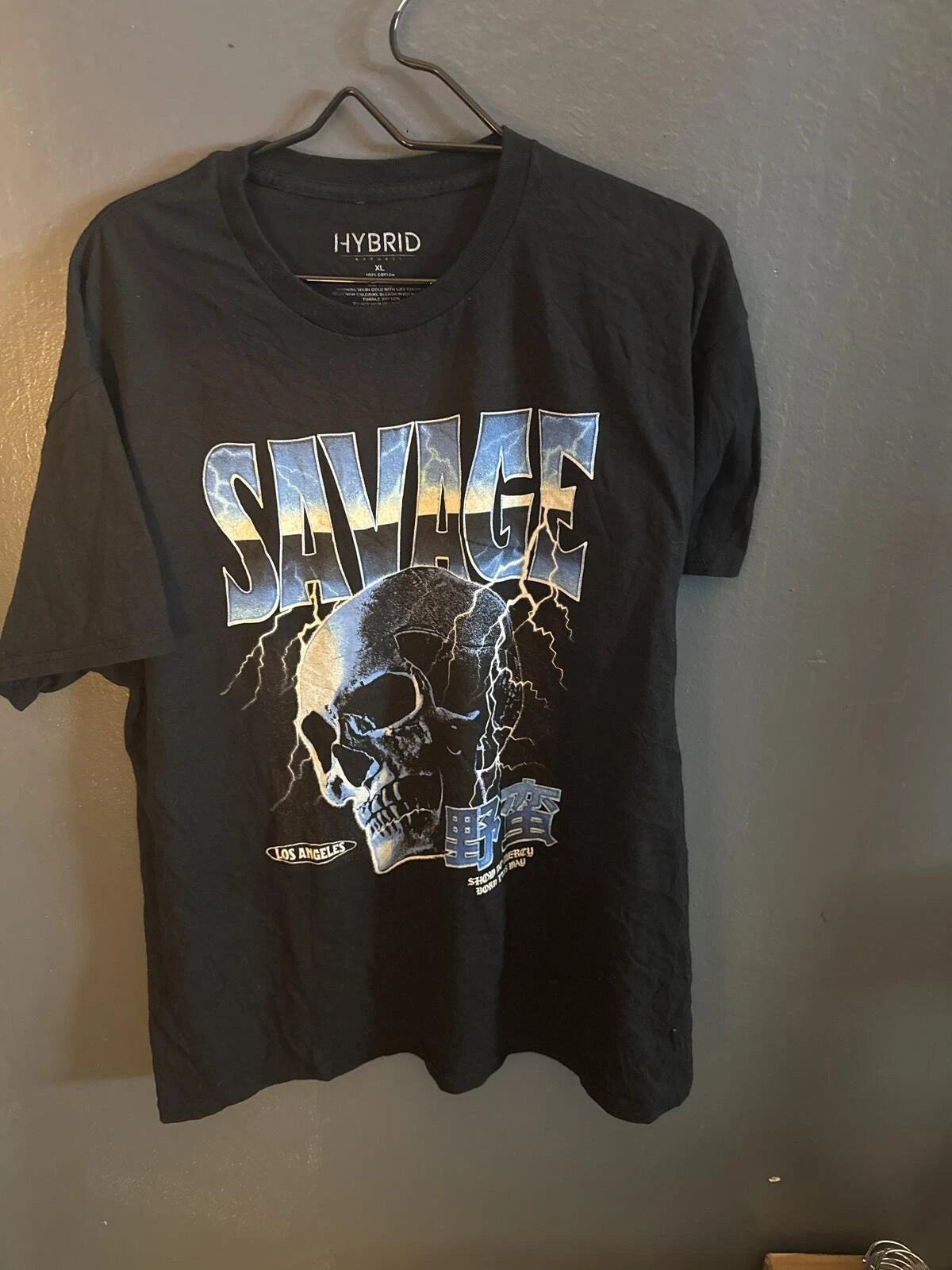 Hybrid Men's Black Graphic Skull Tee - Size XL, Cotton, Streetwear Style