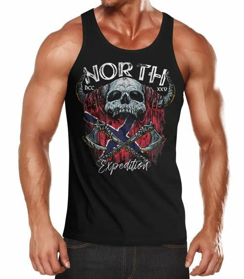 Mens Tank Top North Viking Norway Skull Skull Print Muscle Shirt