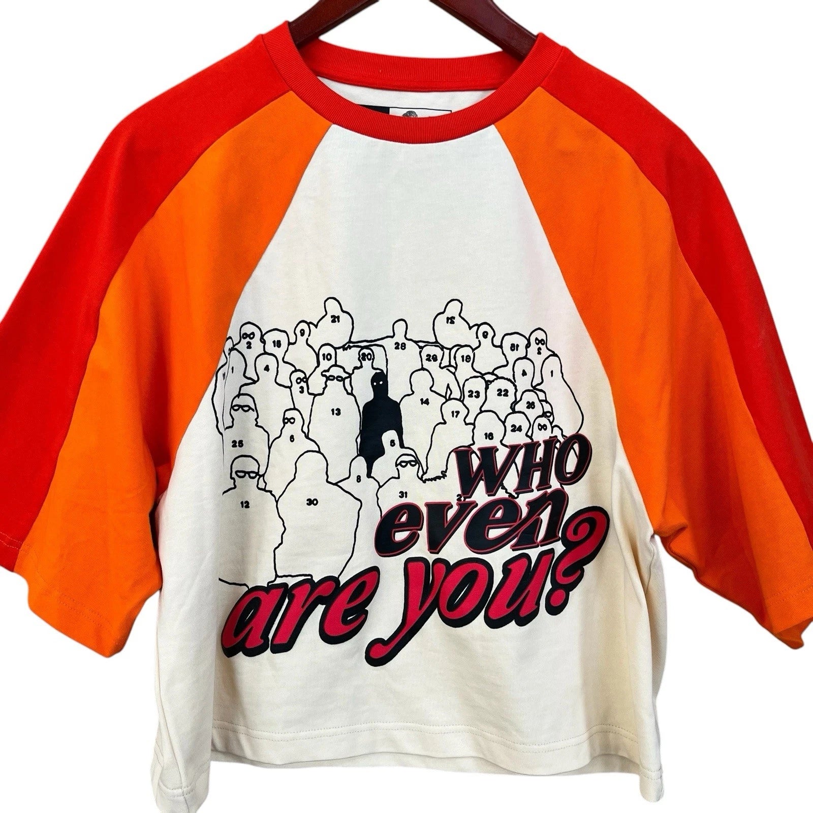 UNFZD Raglan Top Adult Small Cream Orange Red WHO EVEN ARE YOU Urban Streetwear