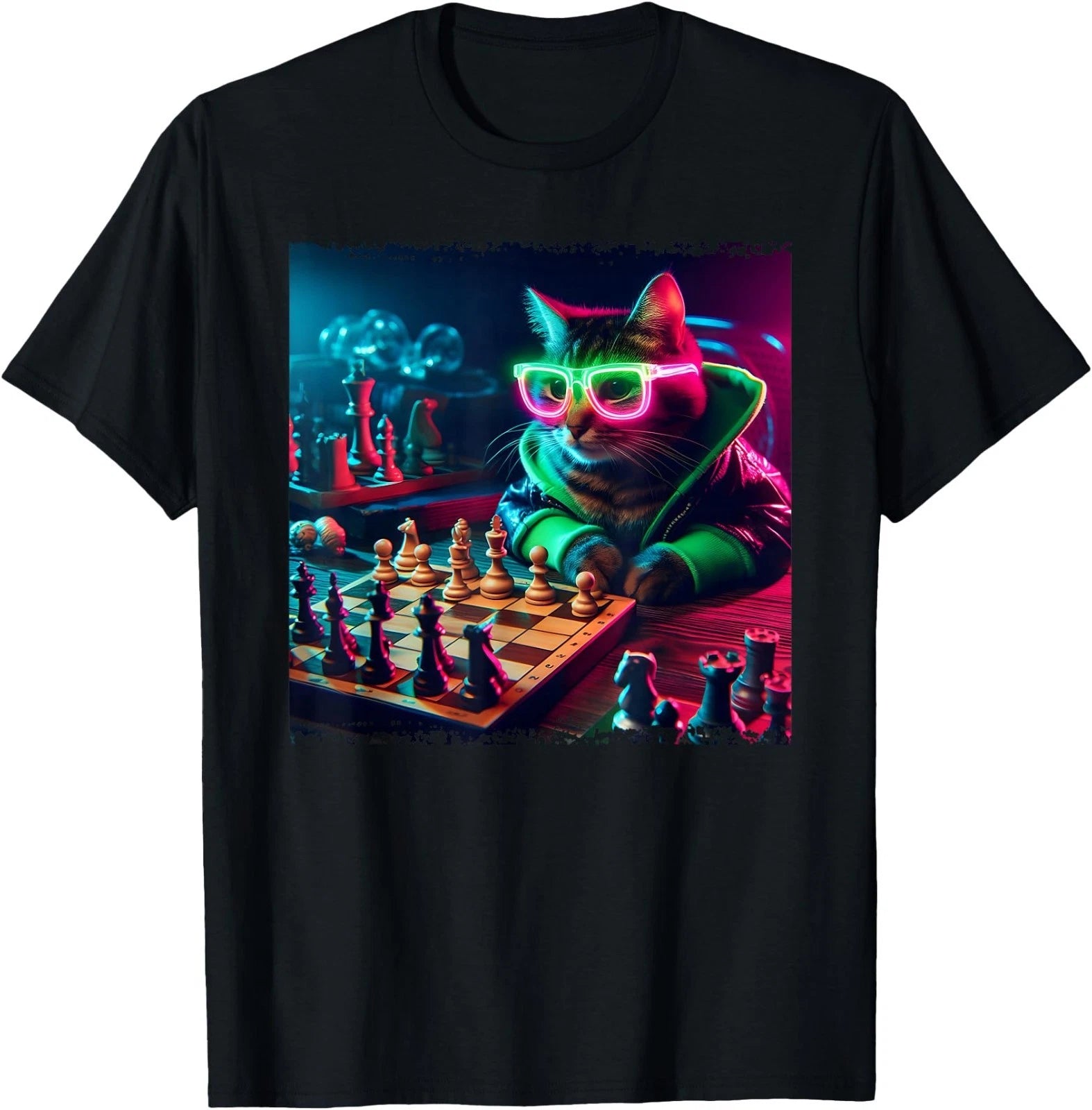 Stylish Cat Playing Chess T-Shirt