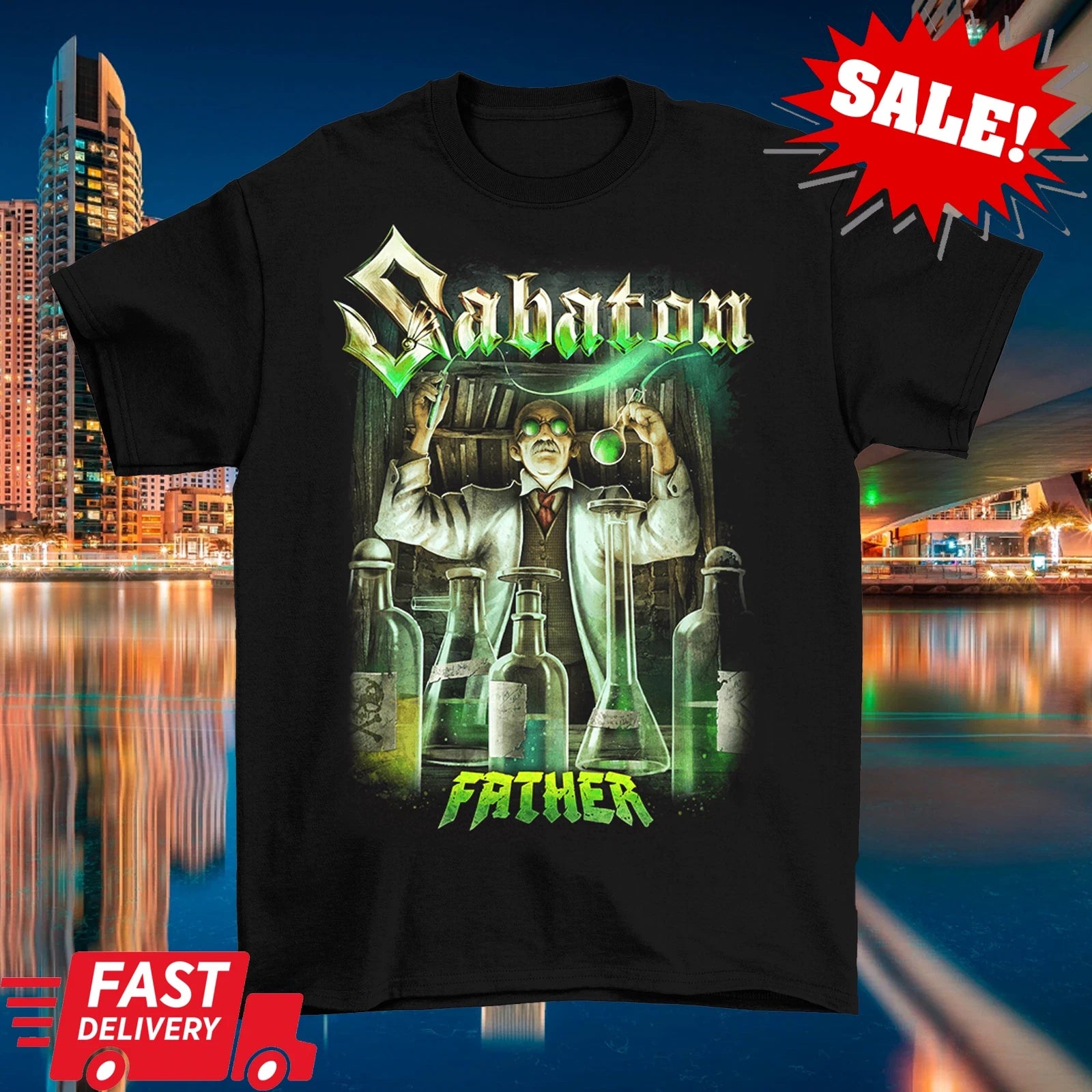 Father Retro Sabaton Band Shirt Classic Black Unisex Heavy Metal Tee S-5XL
