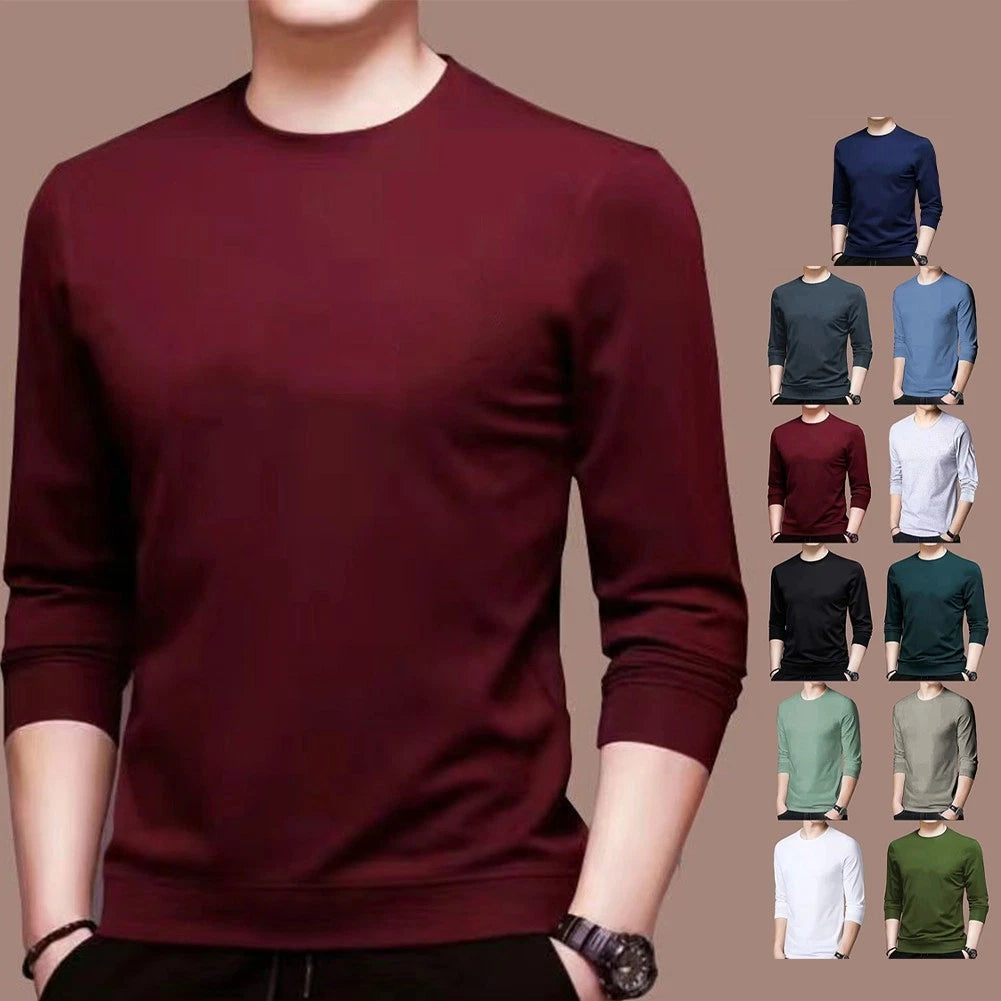 Top Mens Casual Crew Neck Hygroscopic Long Sleeve Muscle Activewear Slim Fit