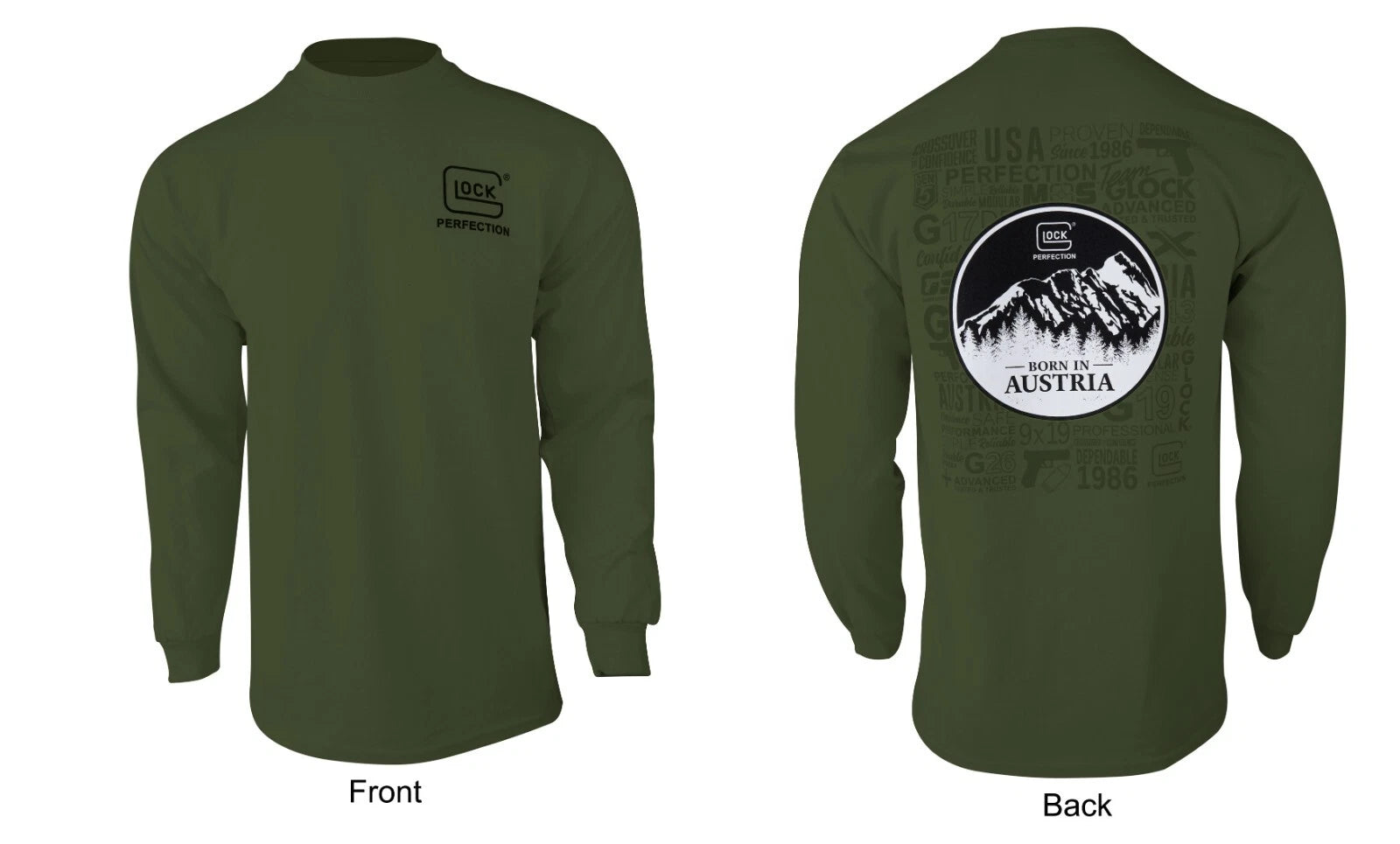Glock Born In Austria Military Green Long-Sleeve Men's T-Shirt X-Large AP96068