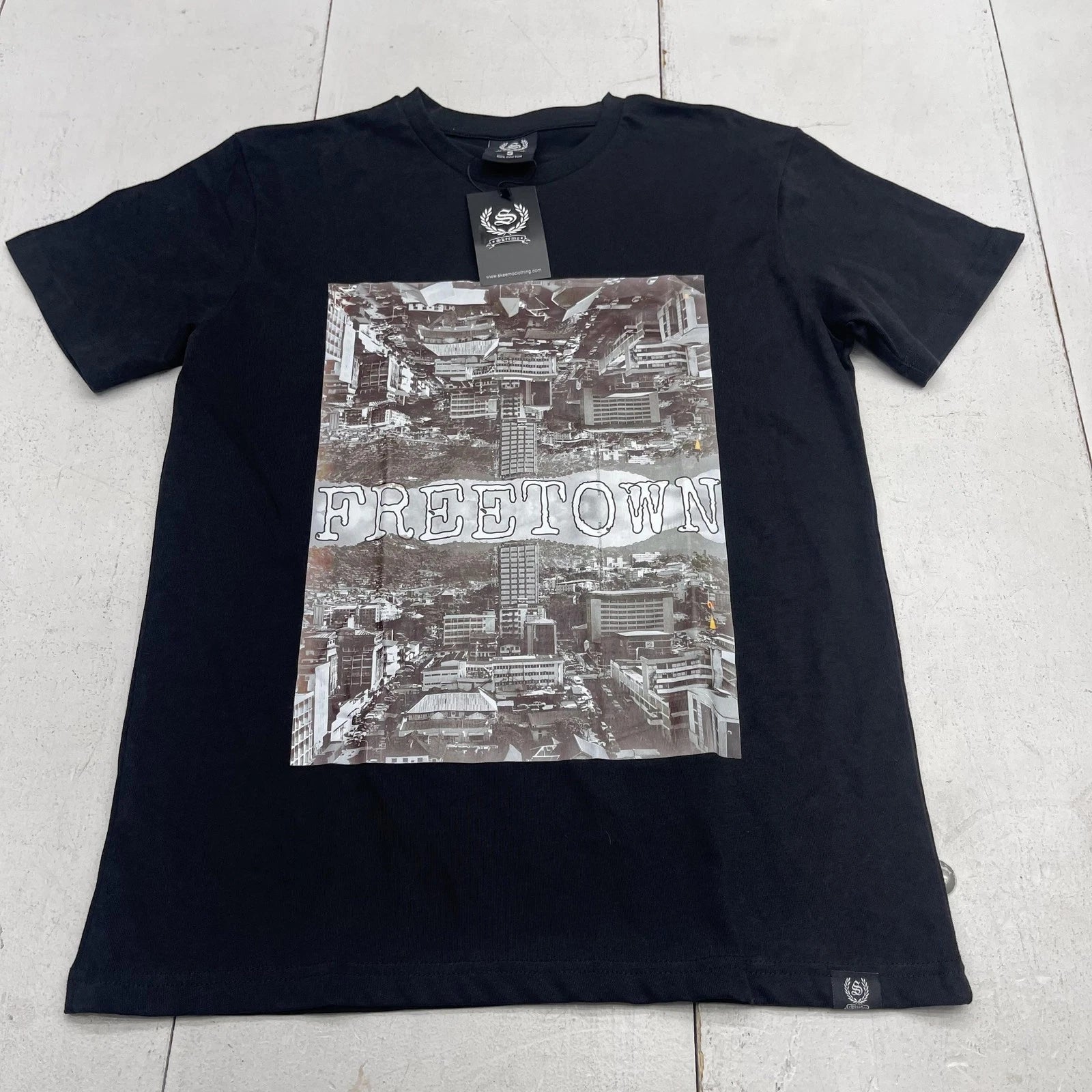 Skeemo Freetown Shirt Mens Small Black City Graphic Tee Cotton Urban Travel