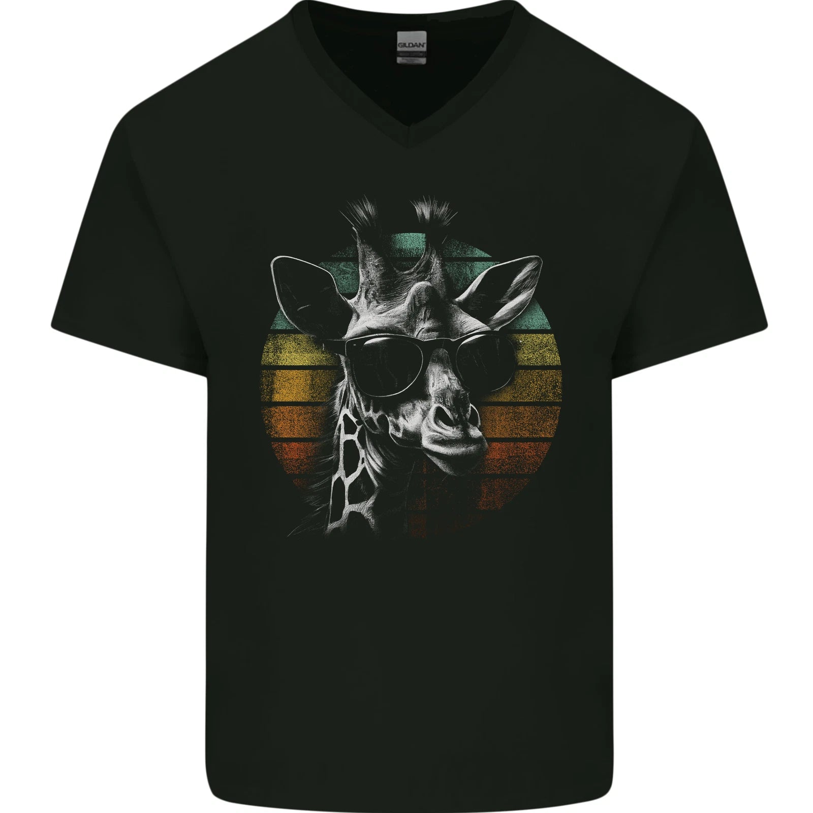 A Retro Giraffe Mens V-Neck Cotton T-Shirt