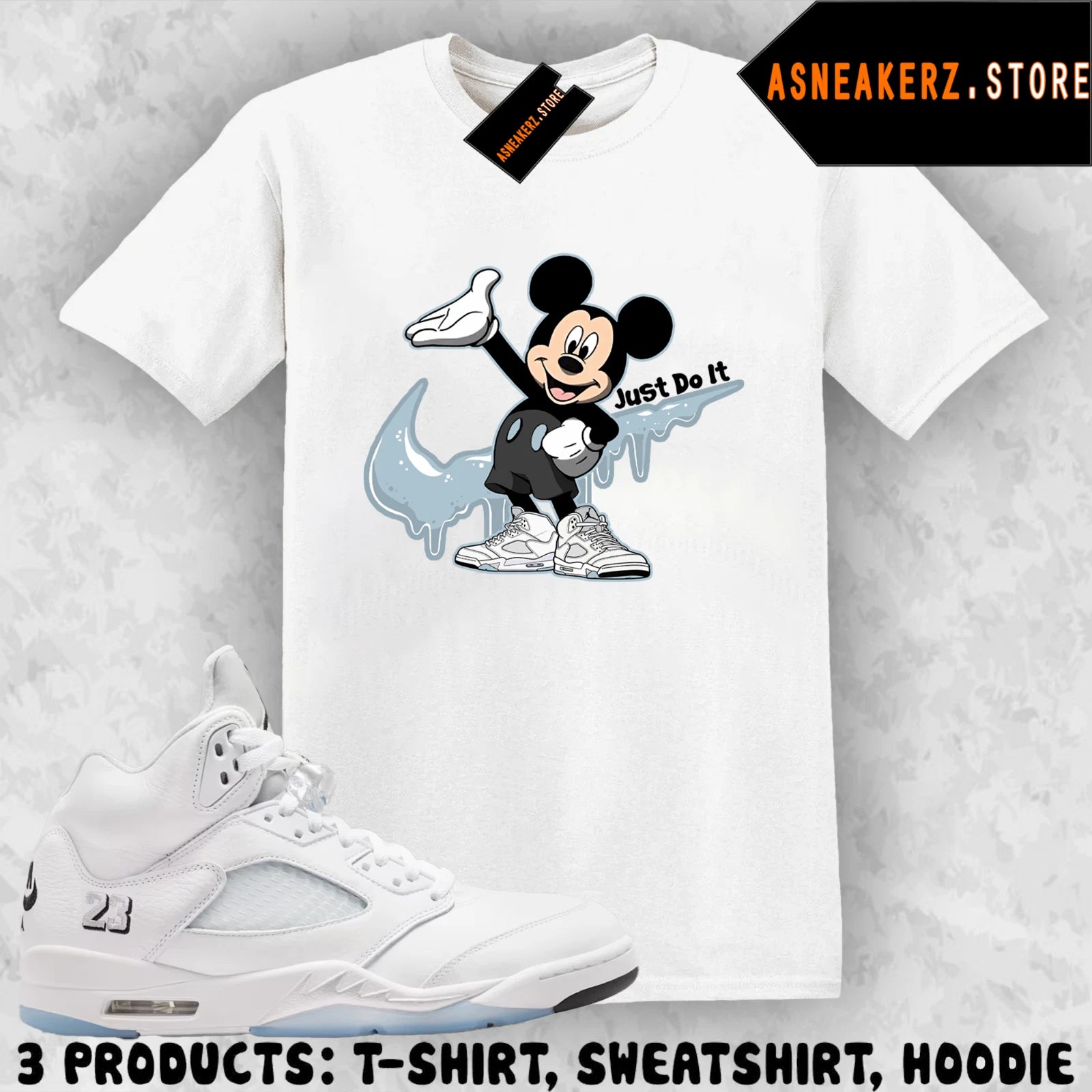 Drip M Mouse Matching Tee Shirt To Match AJ 5 white metallic 2026 Sneaker