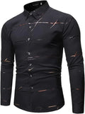 Slim Men Shirt Dress Long Sleeve Turn Down Collar Stripes Single-breasted Polo