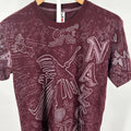 Y2K Peru Graphic Tee Burgundy All Over Print Boho Skater Medium