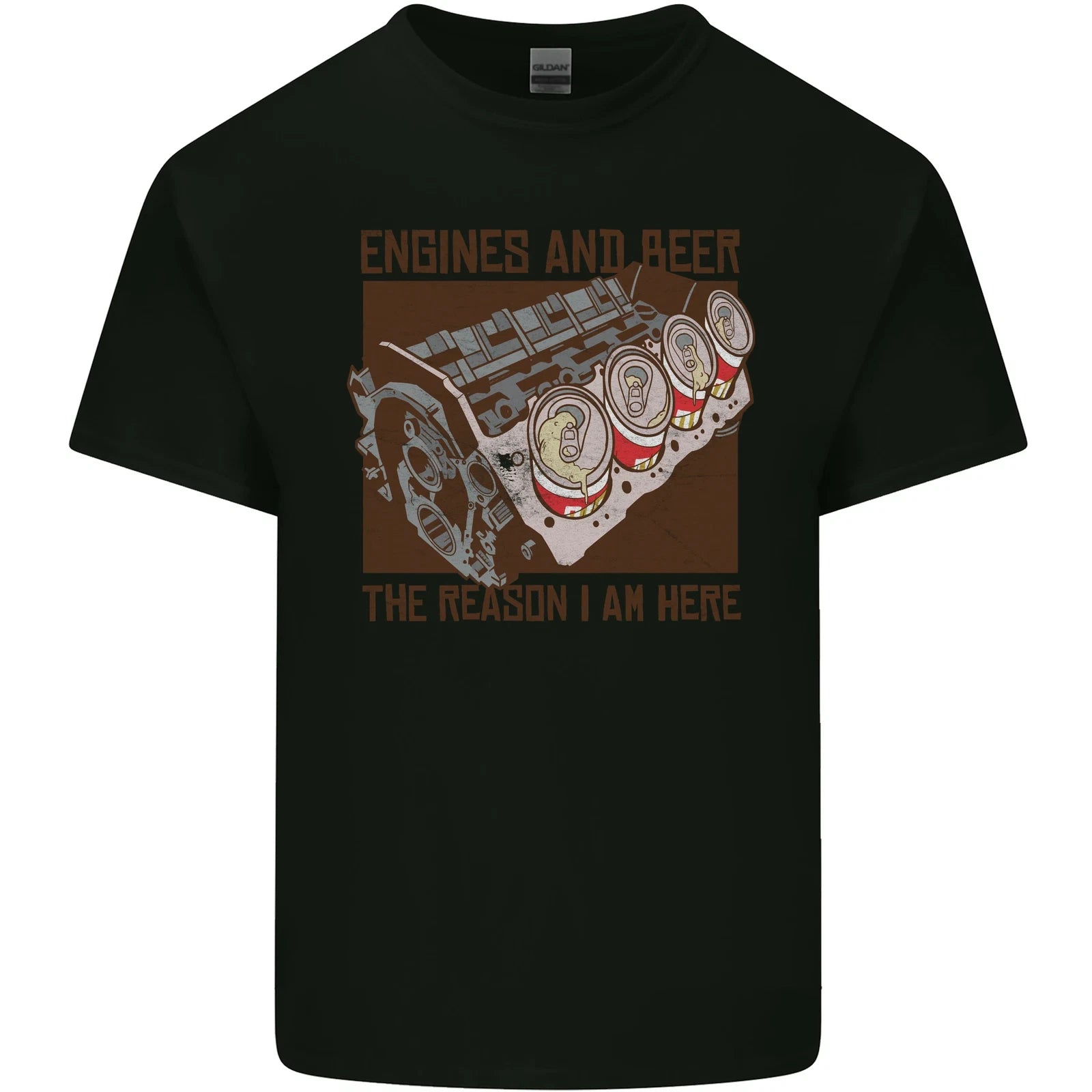 Engines & Beer Cars Hot Rod Mechanic Funny Mens Cotton T-Shirt Tee Top