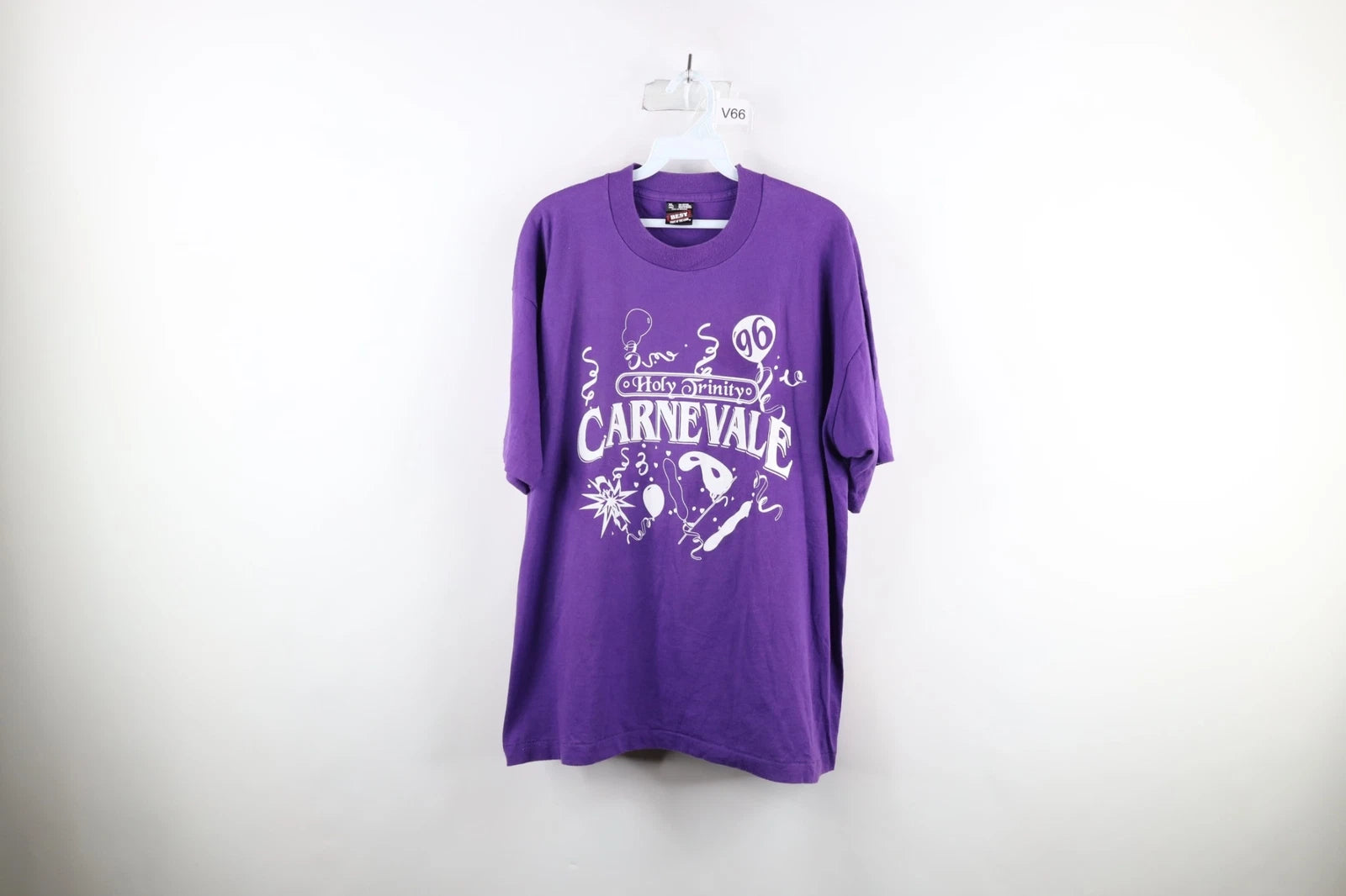 Vtg 90s Streetwear Mens XL Faded Spell Out Carnevale Party T-Shirt Purple USA