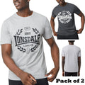 Lonsdale Mens T Shirts Box Logo Tee Round Neck Half Sleeve Top Pack of 2 Tee New