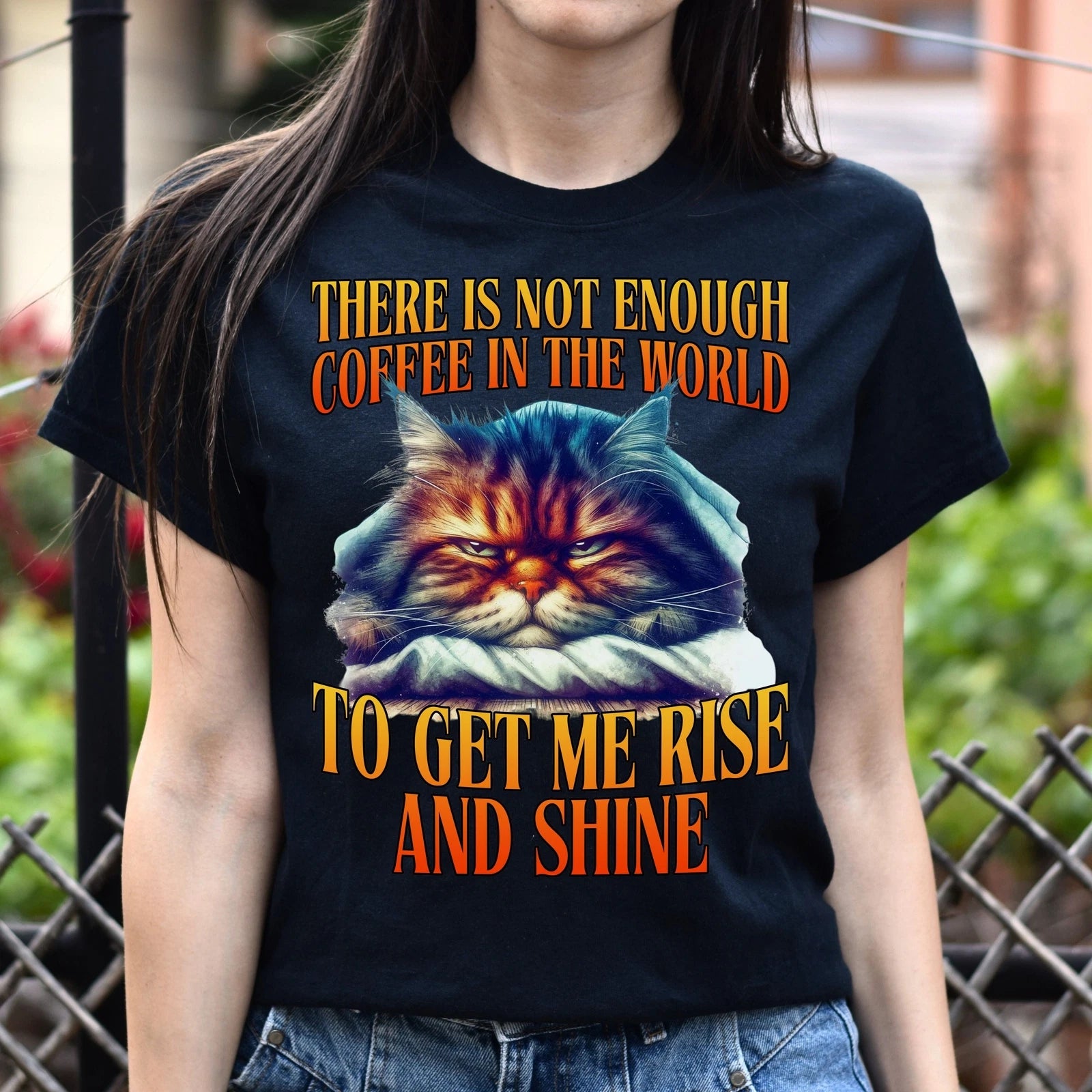 Humorous grumpy cat coffee lover T-Shirt cat meme Unisex tee Black Navy Dark Hea