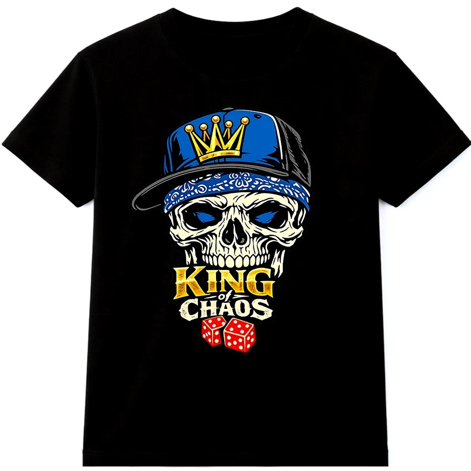 King Of Chaos Skull Crown Cap Dice Street Style Casino Urban Art Graphic T-Shirt