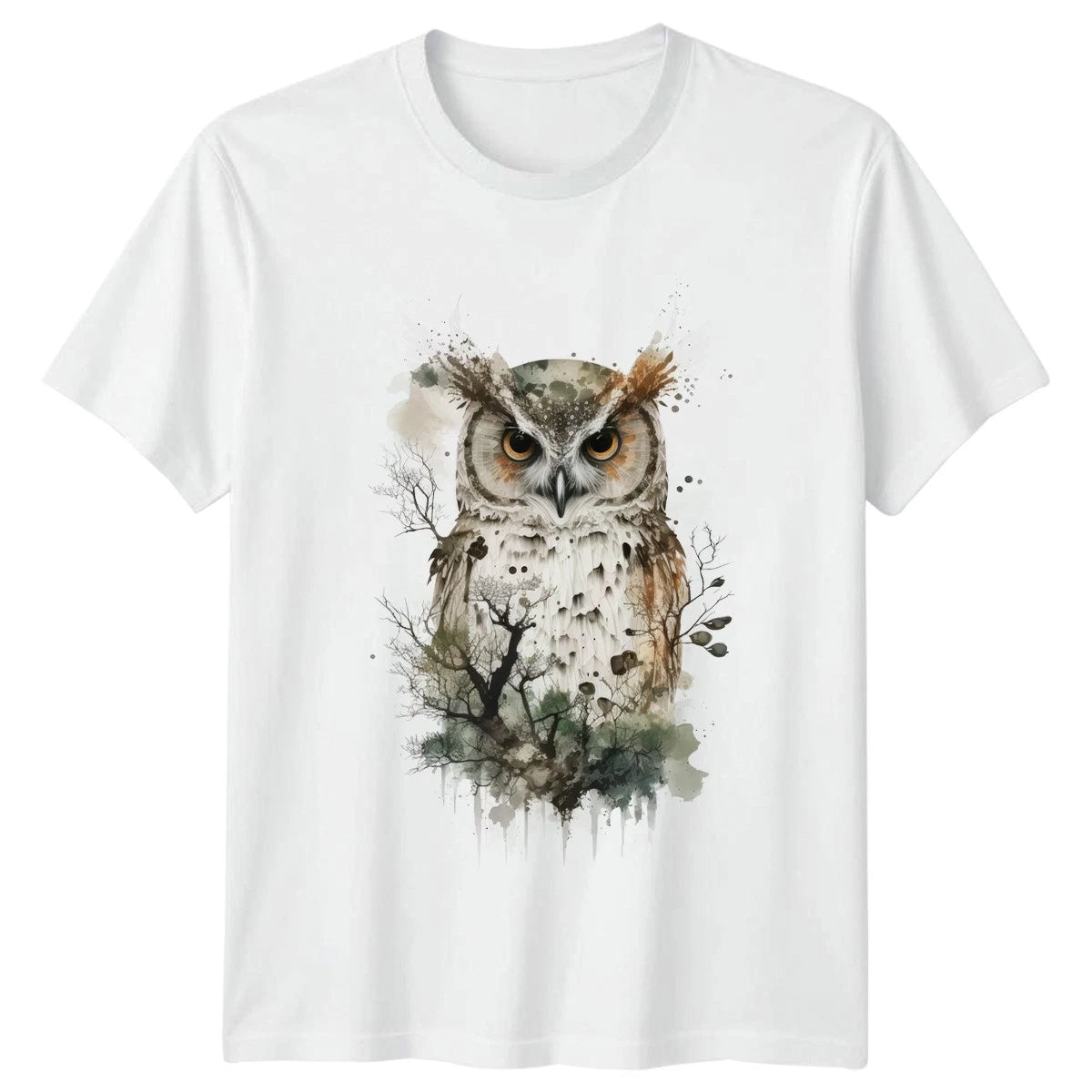 Owl Forest Watercolor T-Shirt Wildlife Nature Gift For Him And Her