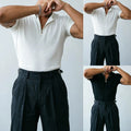 Men's Polyester Spandex Stretch T-Shirt Short Sleeve Zip V-Neck Fitness Wear