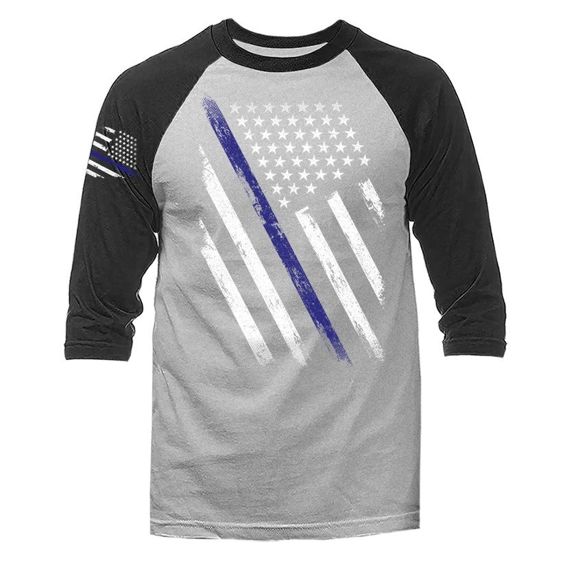 Thin Blue Line US Flag American Pride Patriotic 3/4 Sleeve Raglan