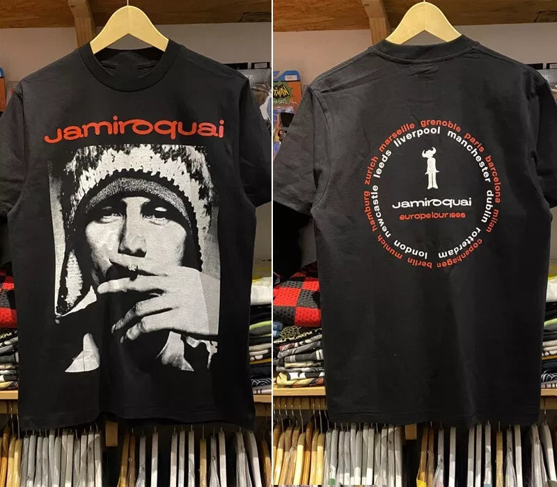Jamiroquai Euro Tour 96 2 side basic black Unisex Men Women T shirt