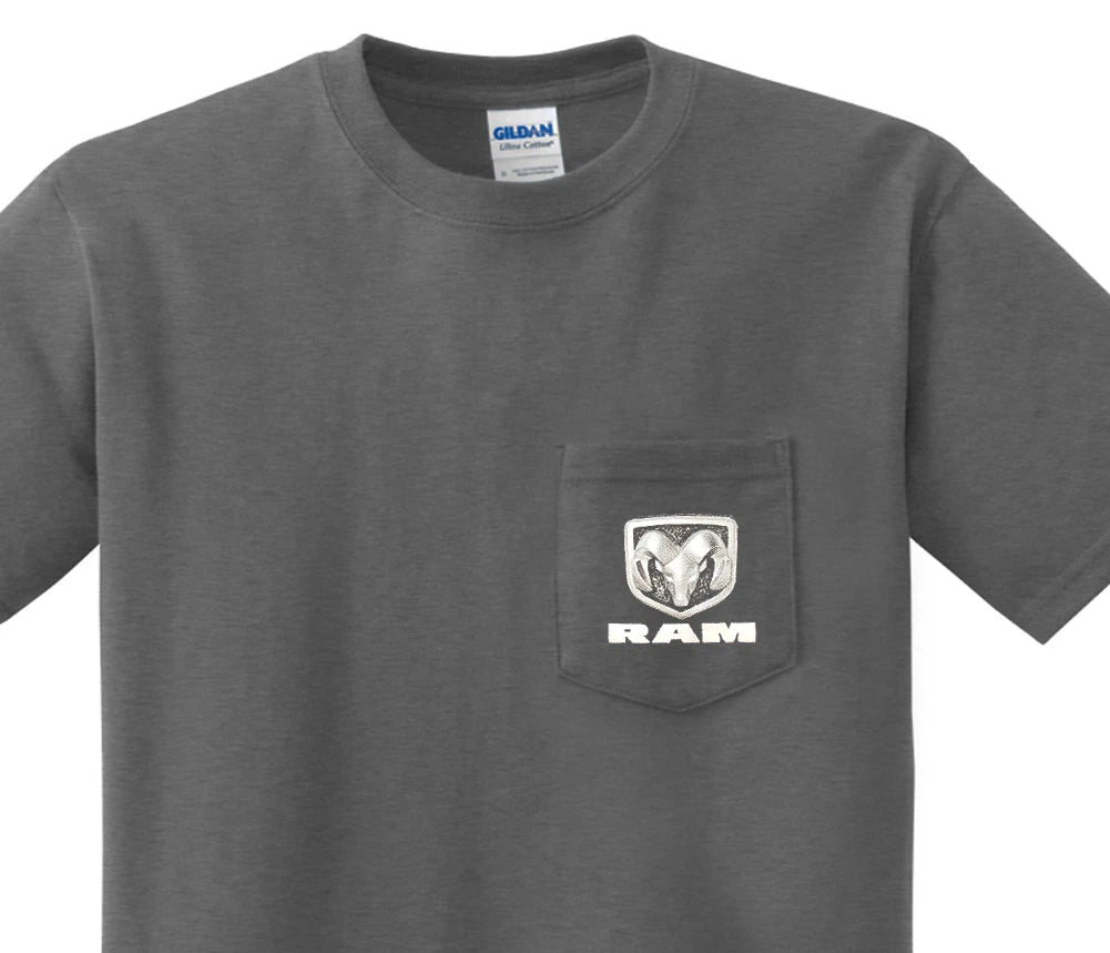 Pocket t-shirt men's Dodge Ram pocket tee for men dark gray dodge trucks