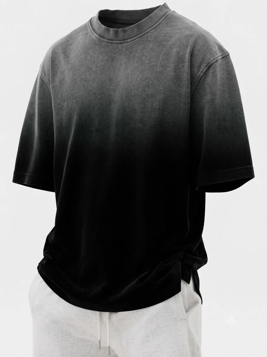 Premium Oversized Ombré T-Shirt | Vintage Wash Charcoal to Black Fad