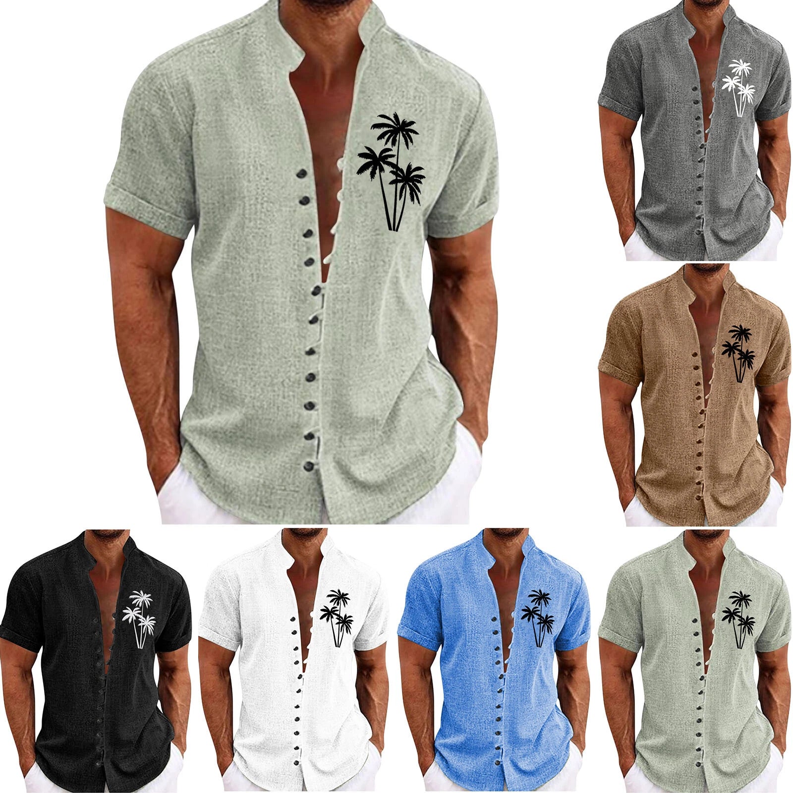 Men's Beach Shirt Casual Slim Shirts Short Sleeve Button Down Tops Blouse