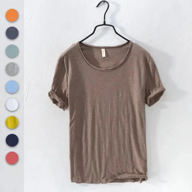 Mens Retro Raw Edge T-Shirt 100% Cotton Lightweight Breathable Slim-fit