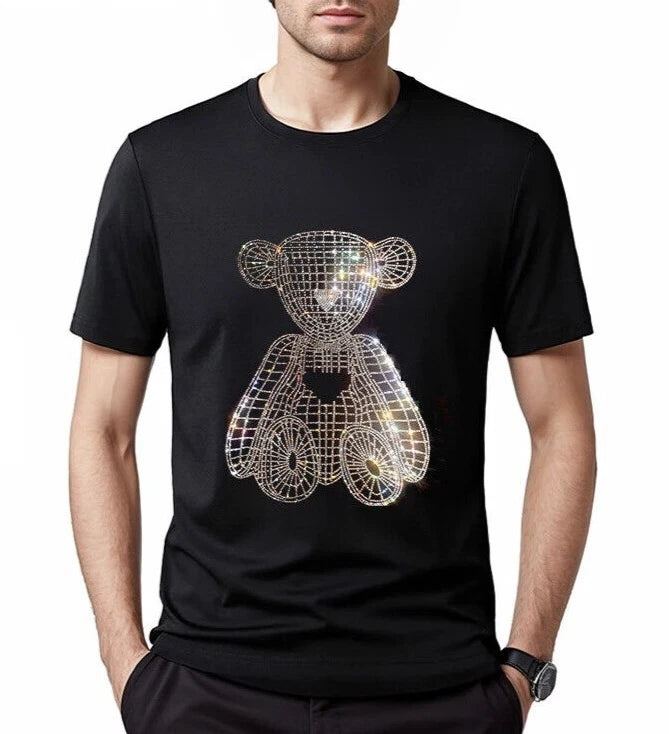 New Fashion Diamond Rhinestones Bear Luxury Men T-Shirt High Quality