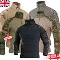 Mens Tactical Camo Combat Shirt Long Sleeve Outdoor Airsoft Top UK