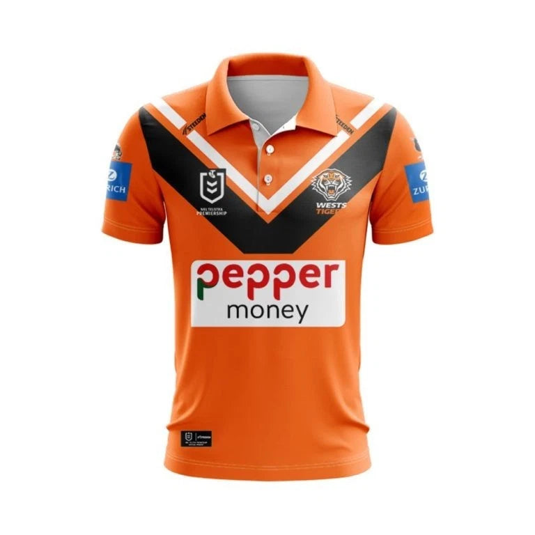 NRL Wests Tigers Custom Name Number 2025 Away Jersey Polo Shirt