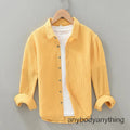 Men's Casual Crinkled Double Gauze Long Sleeve Shirt for Men Cotton Yarn Soft