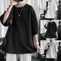 Trendsetting Korean Style Mens Casual Waffle Pullover Top Tee Oversized