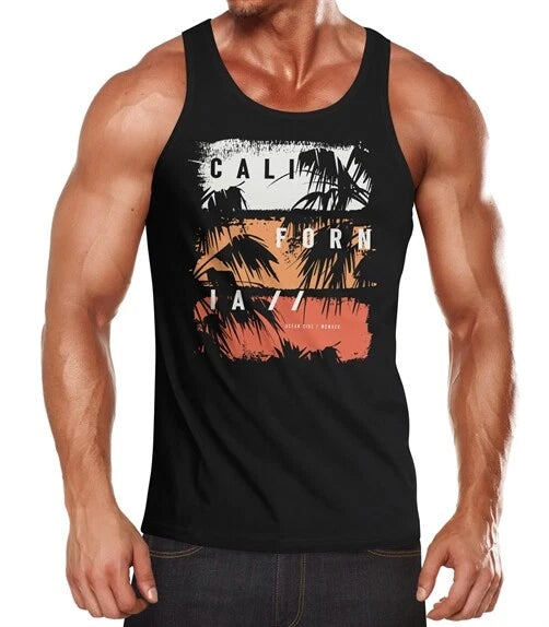 Men's tank top California lettering palm trees print shirt muscle shirt muscle